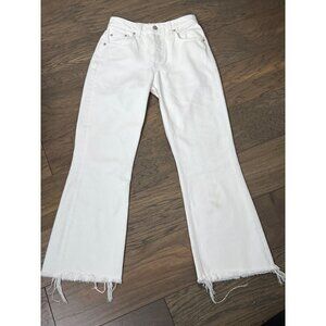 REFORMATION Mid-Rise Crop Flare Jeans White Raw Hem Button Fly Sz 24 LY015